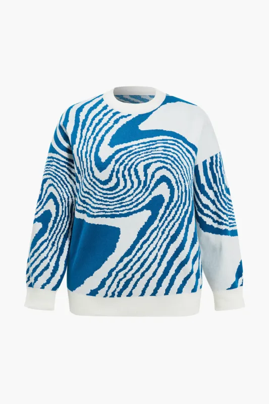 Plus størrelse illusion mønster print strikket langærmet top sold by Micas