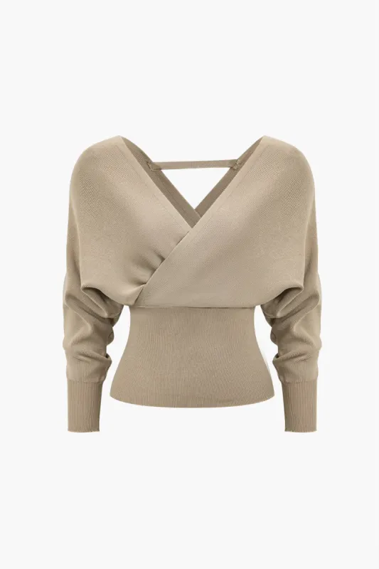 Solid V-hals sweater langærmet top sold by Micas