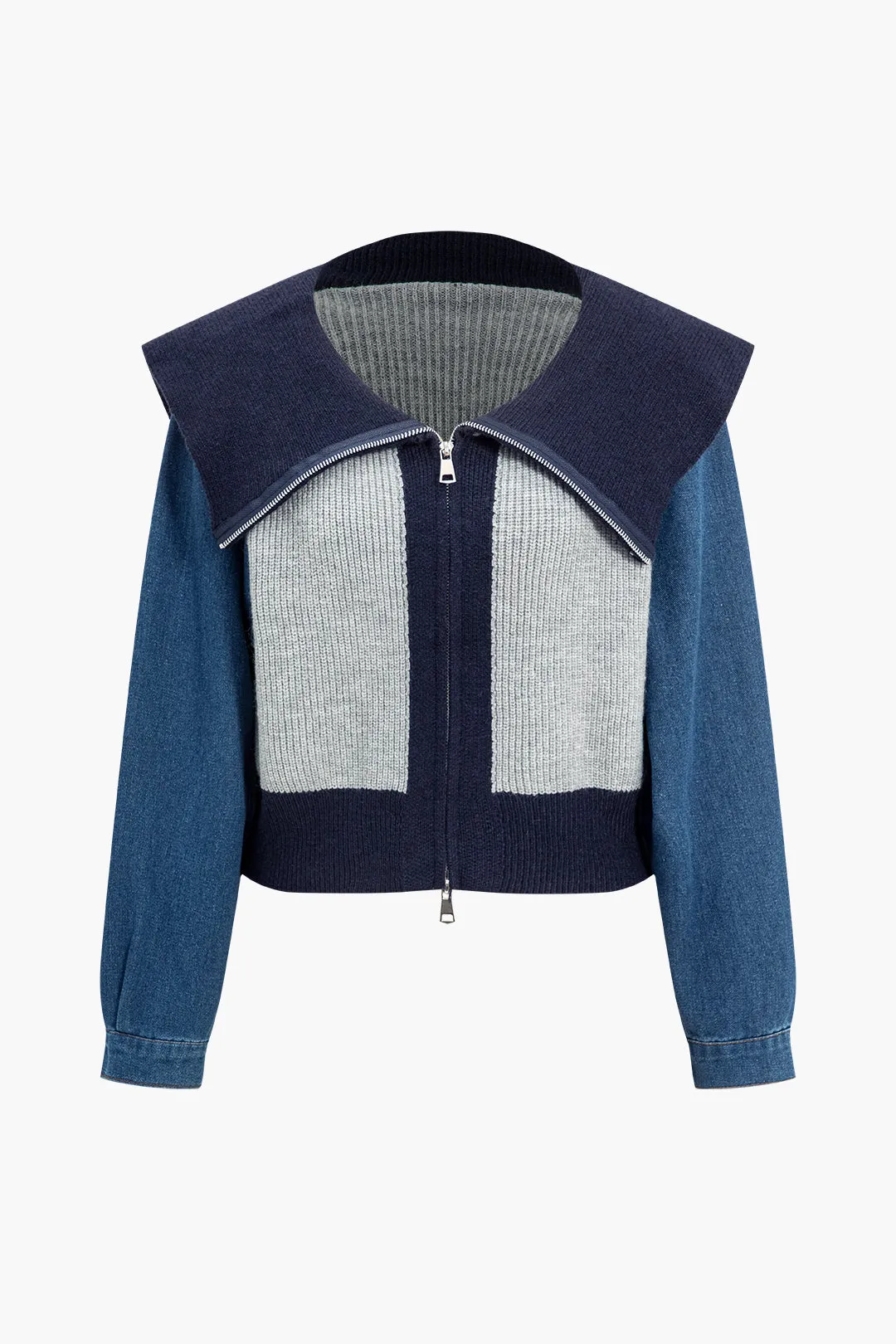 Knit Patchwork Zipper Sweater Cardigan sold by Micas