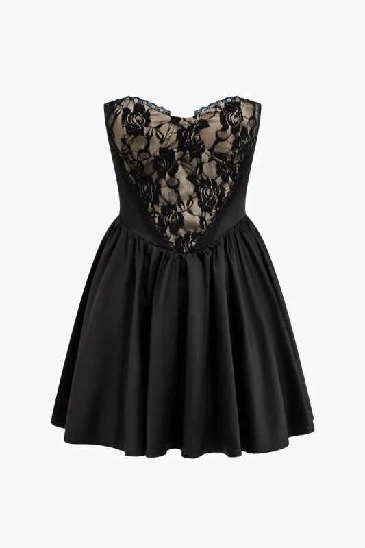 Solid Lace Patchwork Mini Dress sold by Micas