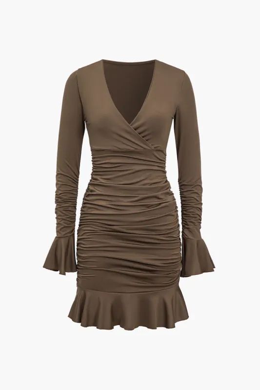 Solid Ruffle V-Neck Mini Dress sold by Micas