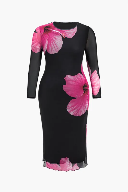 Blomsterprint Mesh Bodycon Midi-kjole sold by Micas