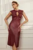 Solid Ruched Zipper Cut Out Midi Dress sold by Micas