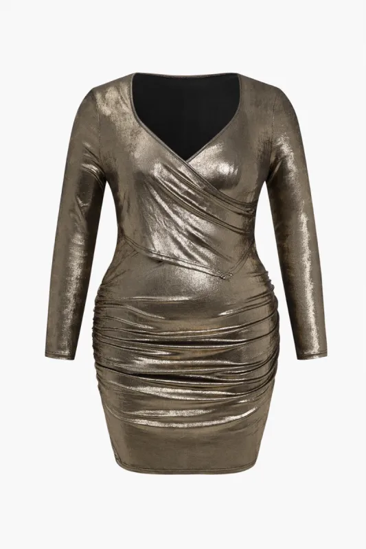 Plus Size Solid Ruched Crossed Midi Dress sold by Micas