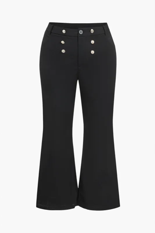 Plus Size Solid Button High Waist Flared Trousers sold by Micas
