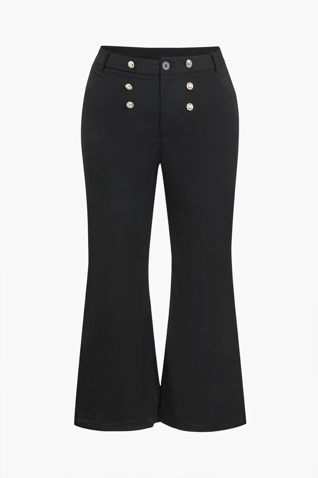 Plus Size Solid Button High Waist Flared Trousers sold by Micas