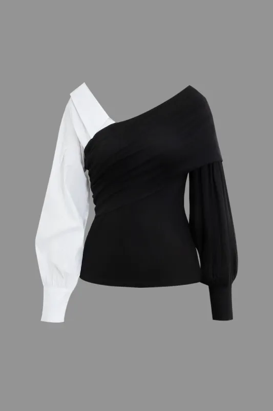 Color Block Print Knit Patchwork Long-Sleeve Top sold by Micas