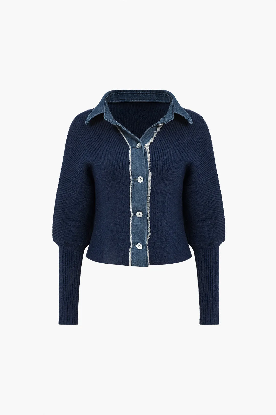 Denim Contrast Button-Up Sweater Cardigan sold by Micas