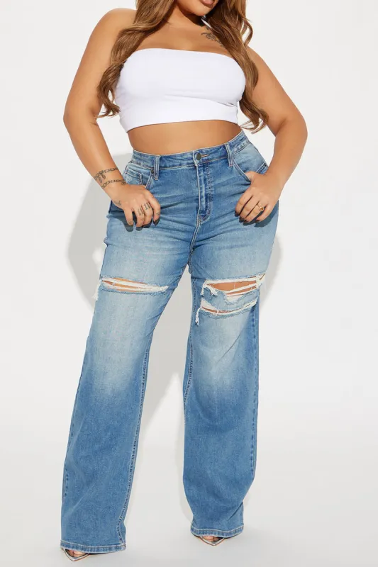 Plus størrelse nødlidende brede jeans sold by Micas