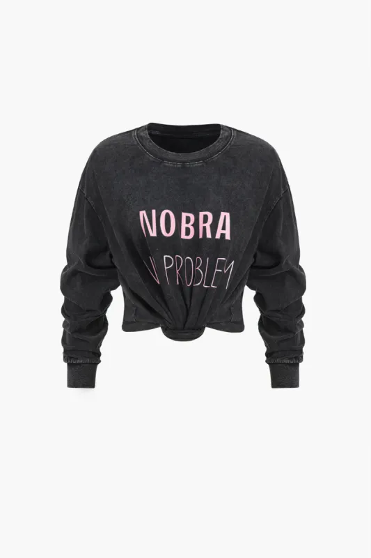 Grafisk slogan Tie-Front beskåret sweatshirt sold by Micas