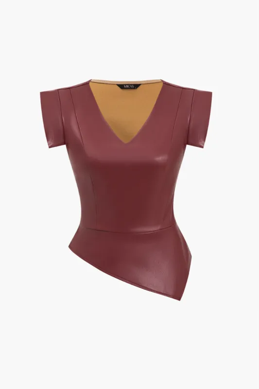 Solid Faux Leather Asymmetrical Zipper Tank Top sold by Micas