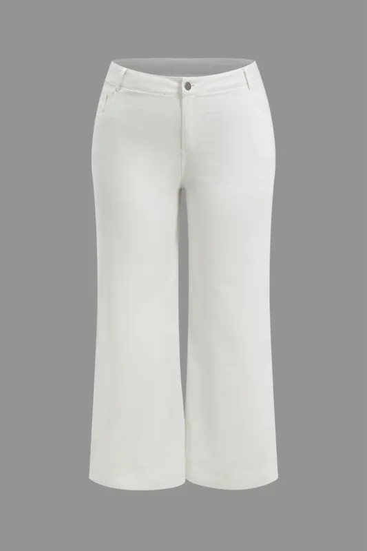 Plus Size Solid Denim Zipper Wide Leg Pants sold by Micas
