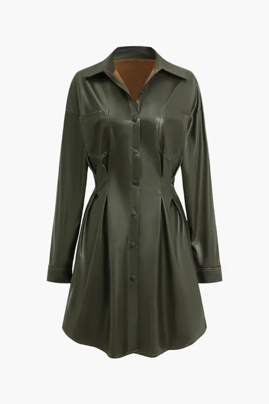 Faux Leather Shirt Dress with Pintuck Waist sold by Micas