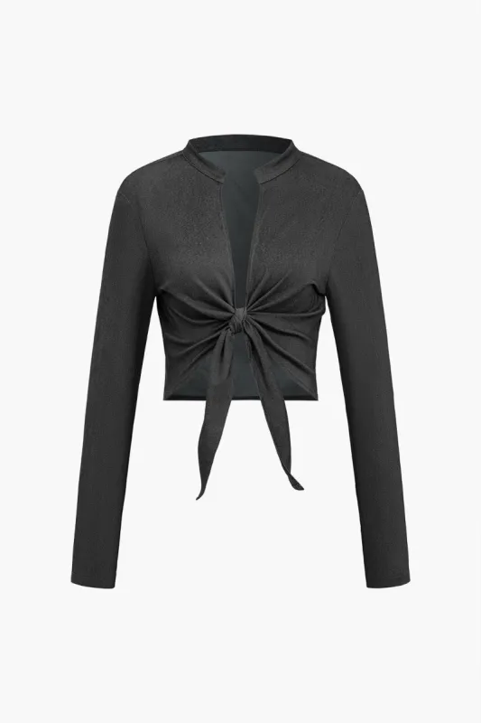 Solid Tie Front Denim Shirt sold by Micas