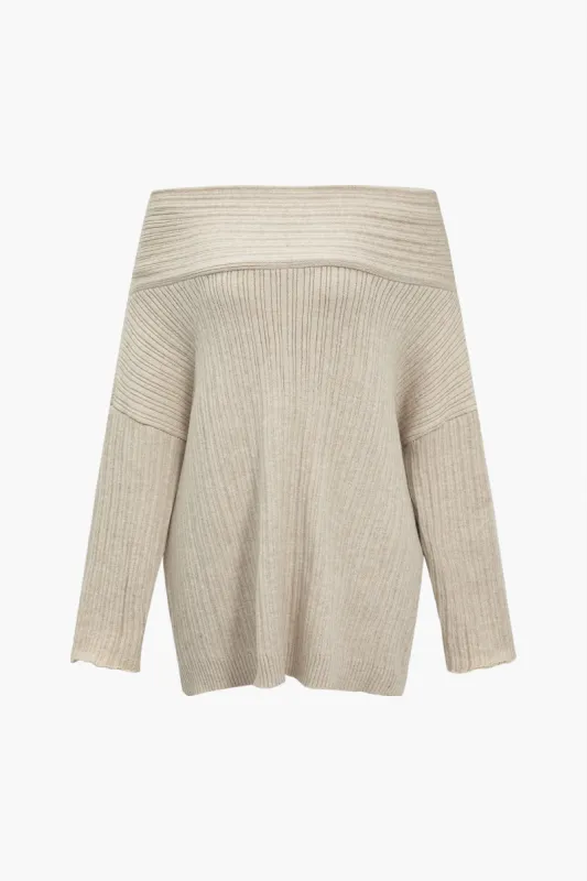 Basic Solid Asymmetric Loose Long Sleeve Sweater sold by Micas