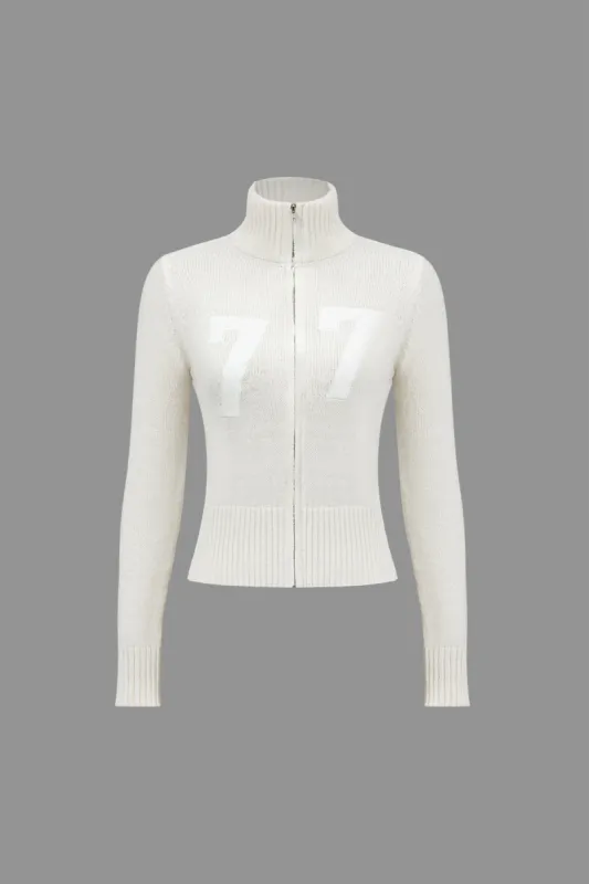 Digital Pattern Knit Zipper Stand Collar Sweater Cardigan sold by Micas