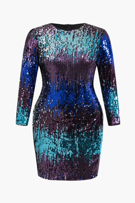 Plus størrelse ombre sequin mini kjole sold by Micas