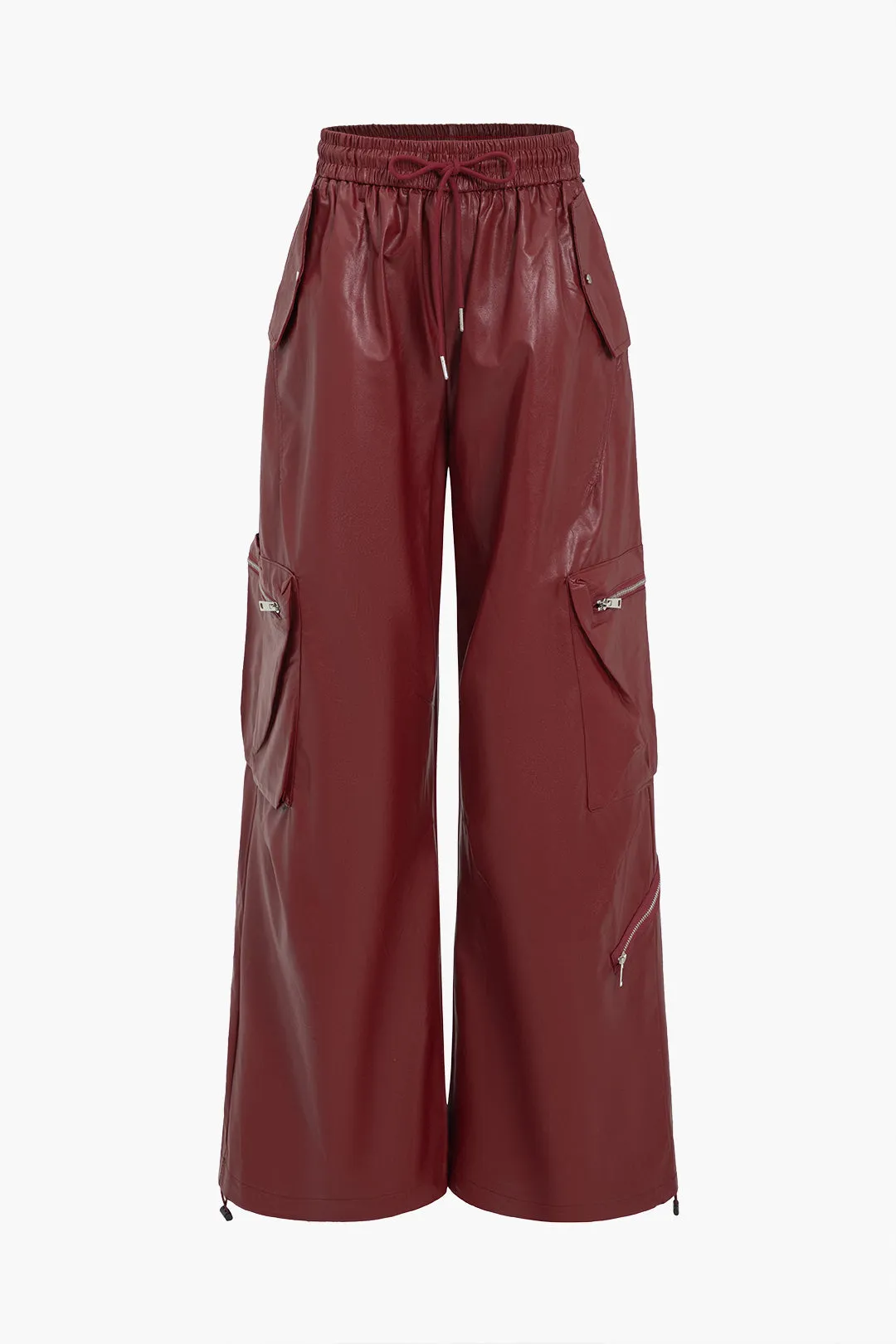 Faux Leather Drawstring Waist Cargo Pants sold by Micas