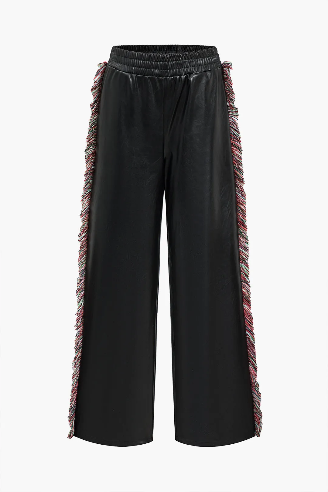 Solide kunstlæderbukser med frynser sold by Micas