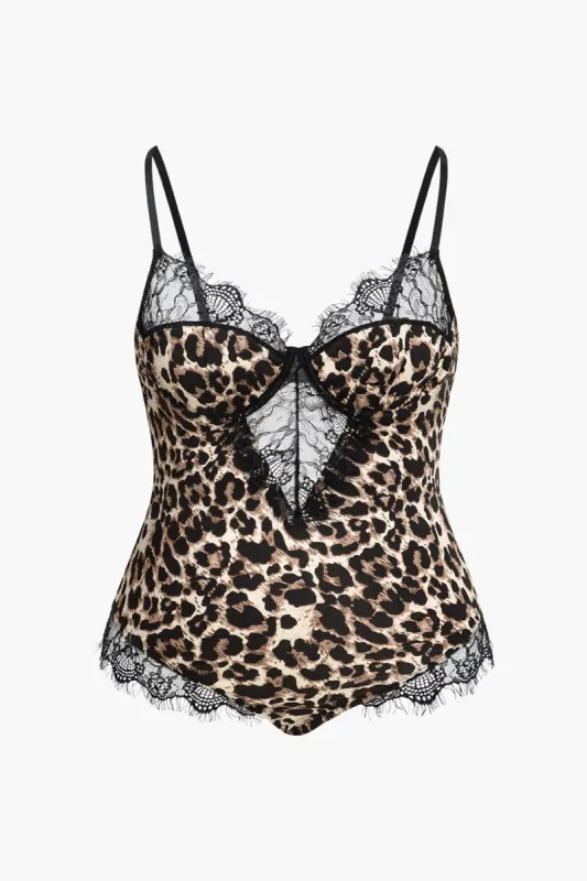 Plus Size Leopard Print Lace Cut Out Patchwork Lingerie Bodysuit made by Micas