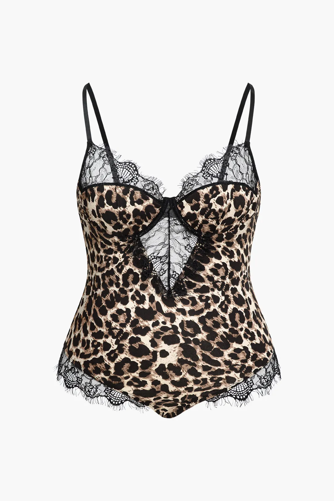 Plus Size Leopard Print Lace Cut Out Patchwork Lingerie Bodysuit sold by Micas