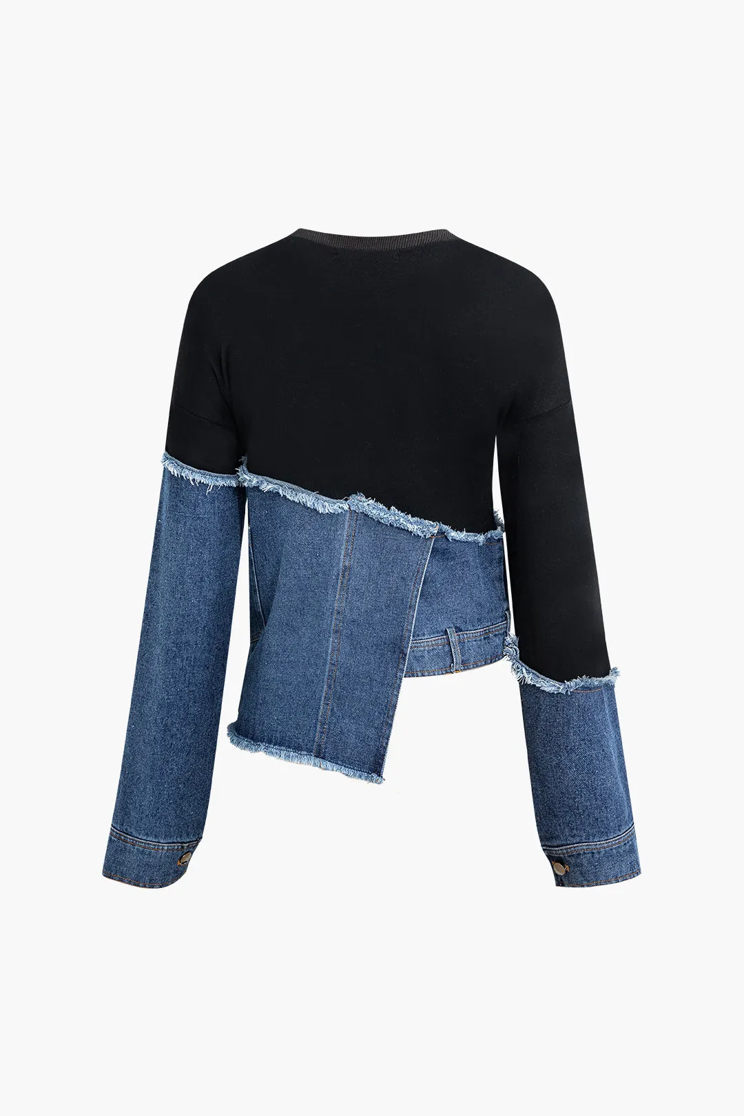 Denim Asymmetrical Patchwork Pocket Sweatshirt sold by Micas product image thumbnail 2