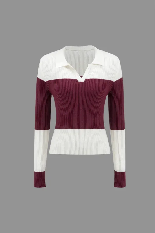 Knit Patchwork Long-Sleeve Top sold by Micas