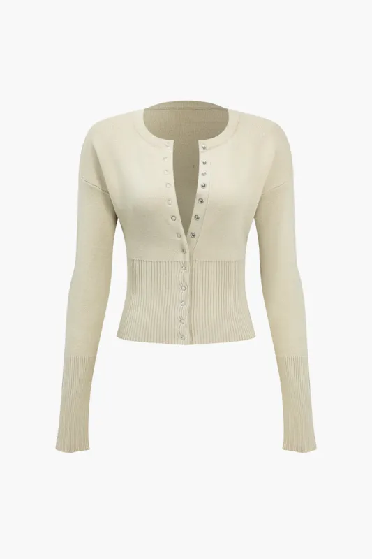 Solid Button Sweater Cardigan sold by Micas