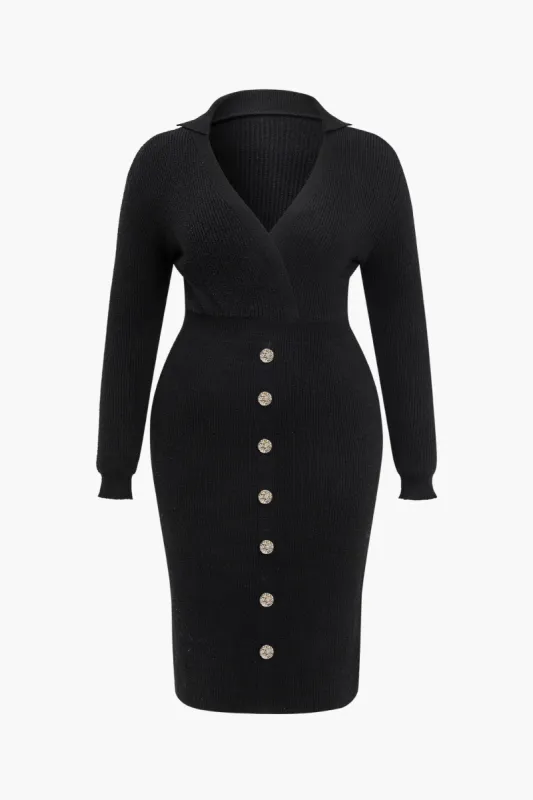 Plus Size solid sweater kjole med krydset knap sold by Micas
