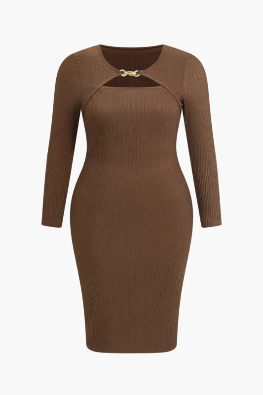 Plus Size Solid Chain Cut Out Midi-kjole sold by Micas