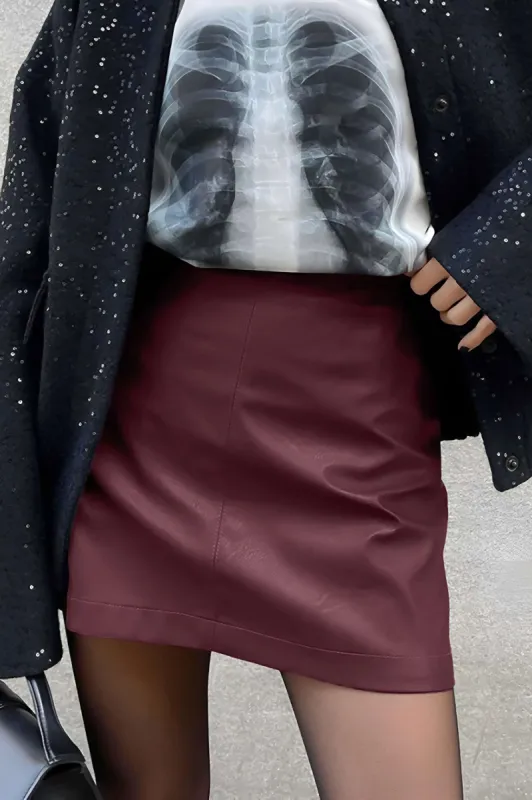 Solid faux læder høj talje nederdel sold by Micas