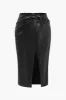 Plus Size Solid Faux Leather Slit Skirt sold by Micas