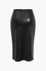 Plus Size Solid Faux Leather Slit Skirt sold by Micas