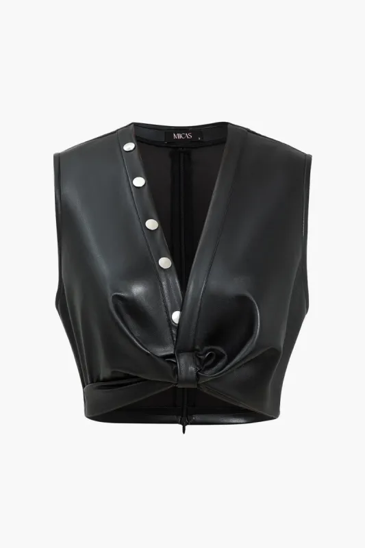 Button Detail Twist Front imiteret læder Crop Tank Top sold by Micas