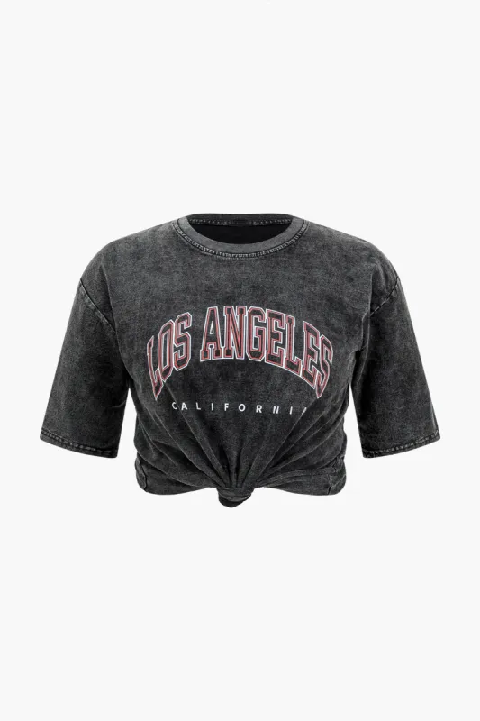 Plus størrelse retro print rund hals t-shirt sold by Micas