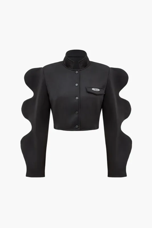 Wave Sleeve Buttoned Stand Collar Crop Jacket sold by Micas