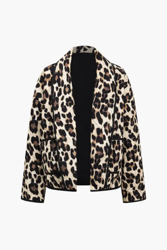 Leopard Print Contrast Binding Puffer sold by Micas