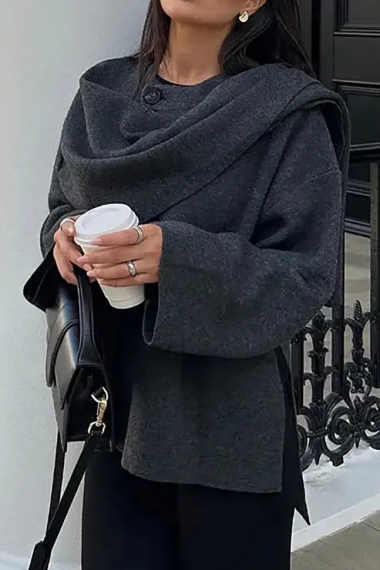 Solid Knit Wrap Button Cardigan sold by Micas