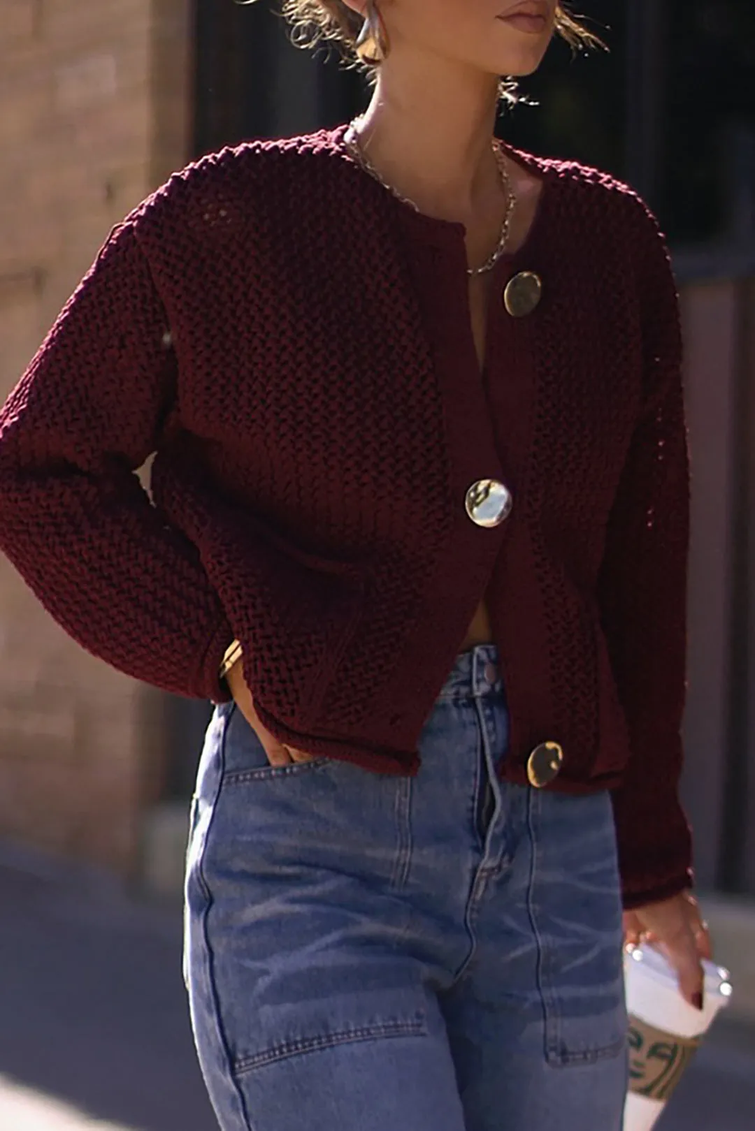 Cardigan med rund hals med knap sold by Micas product image thumbnail 3