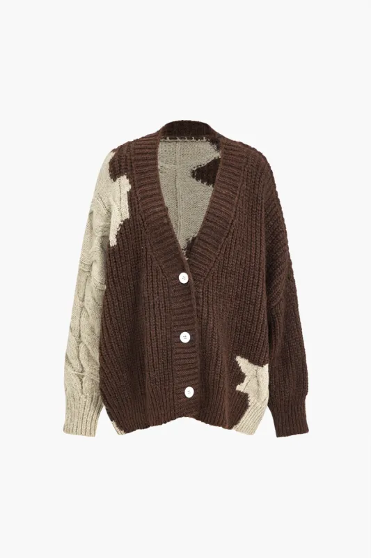 Color Block Patchwork Sweater Cardigan sold by Micas