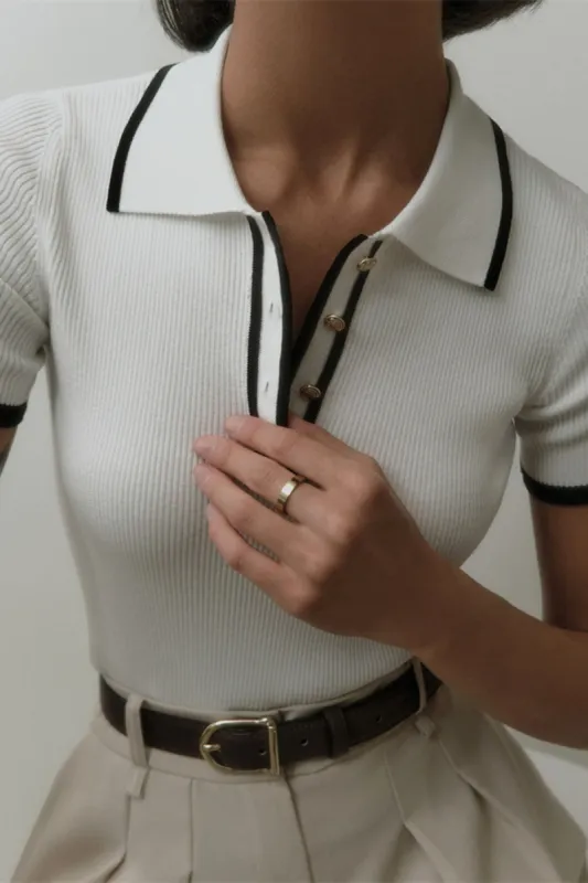 Knit Button Short-Sleeve Top sold by Micas