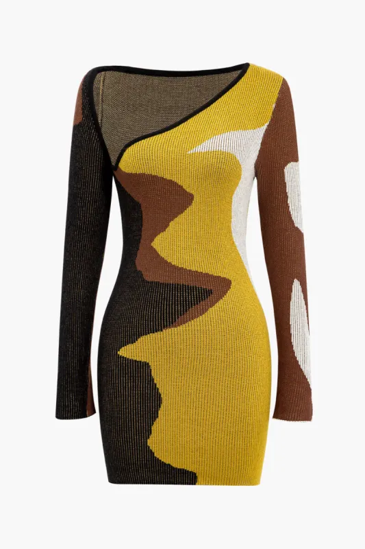 Kontrasttryk sweater asymmetrisk langærmet kjole sold by Micas