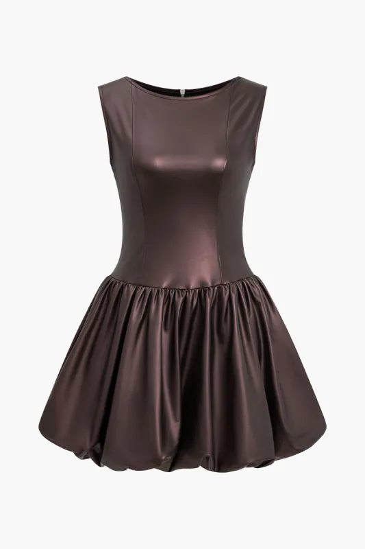 Solid Faux Leather Round Neck Ruched Mini Dress sold by Micas