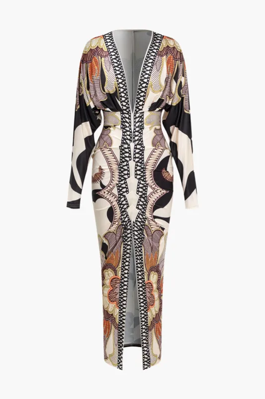 Geometrisk print V-hals maxi kjole sold by Micas