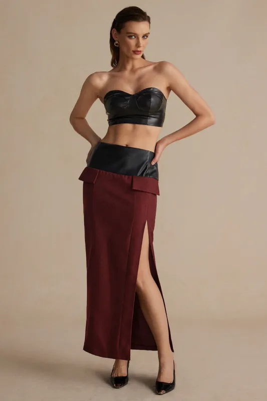 Faux Leather Patchwork Fake Pockets Skirt sold by Micas