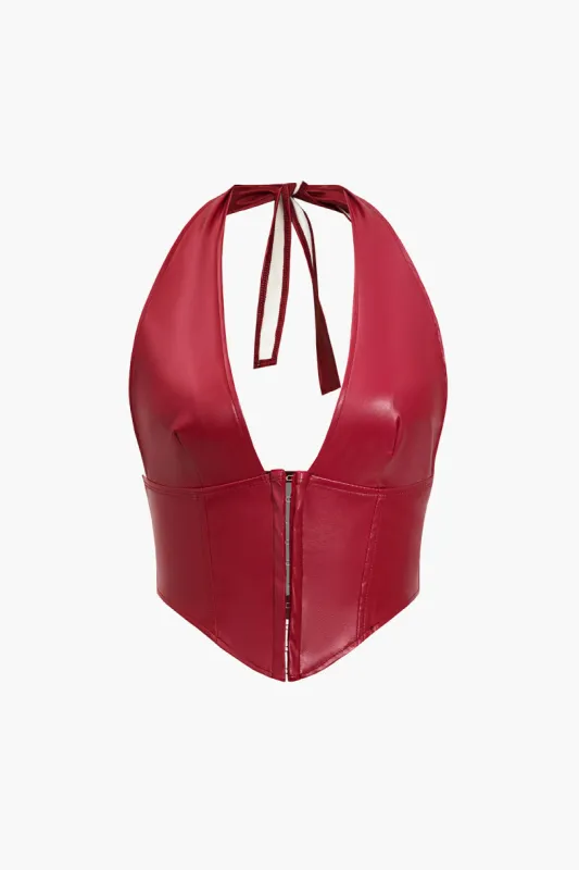 Solid tanktop med lynlås i imiteret læder sold by Micas