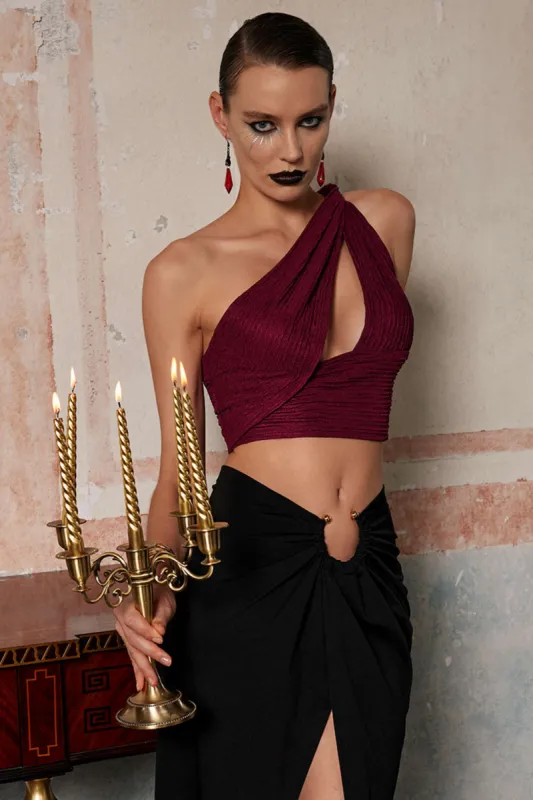 Tekstureret One Shoulder Twist Crop Tank Top sold by Micas