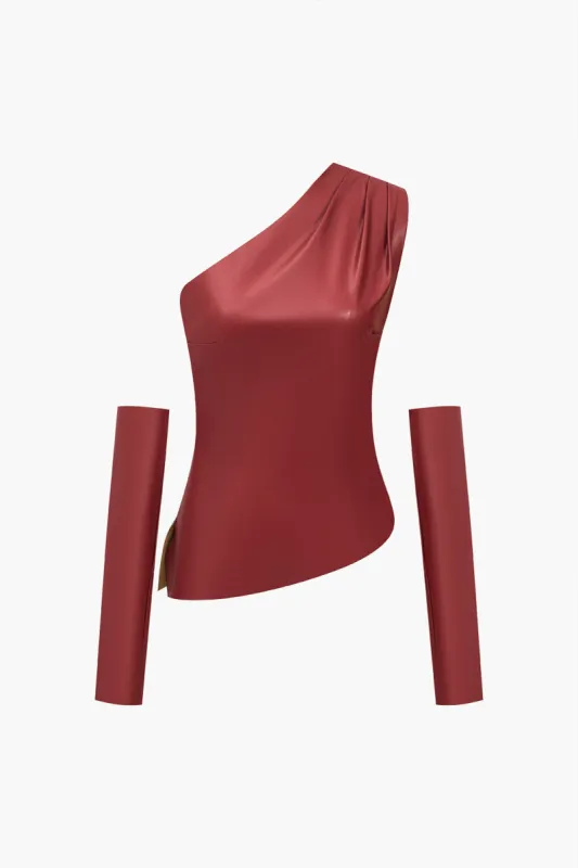 Solid faux læder asymmetrisk top med handsker sold by Micas