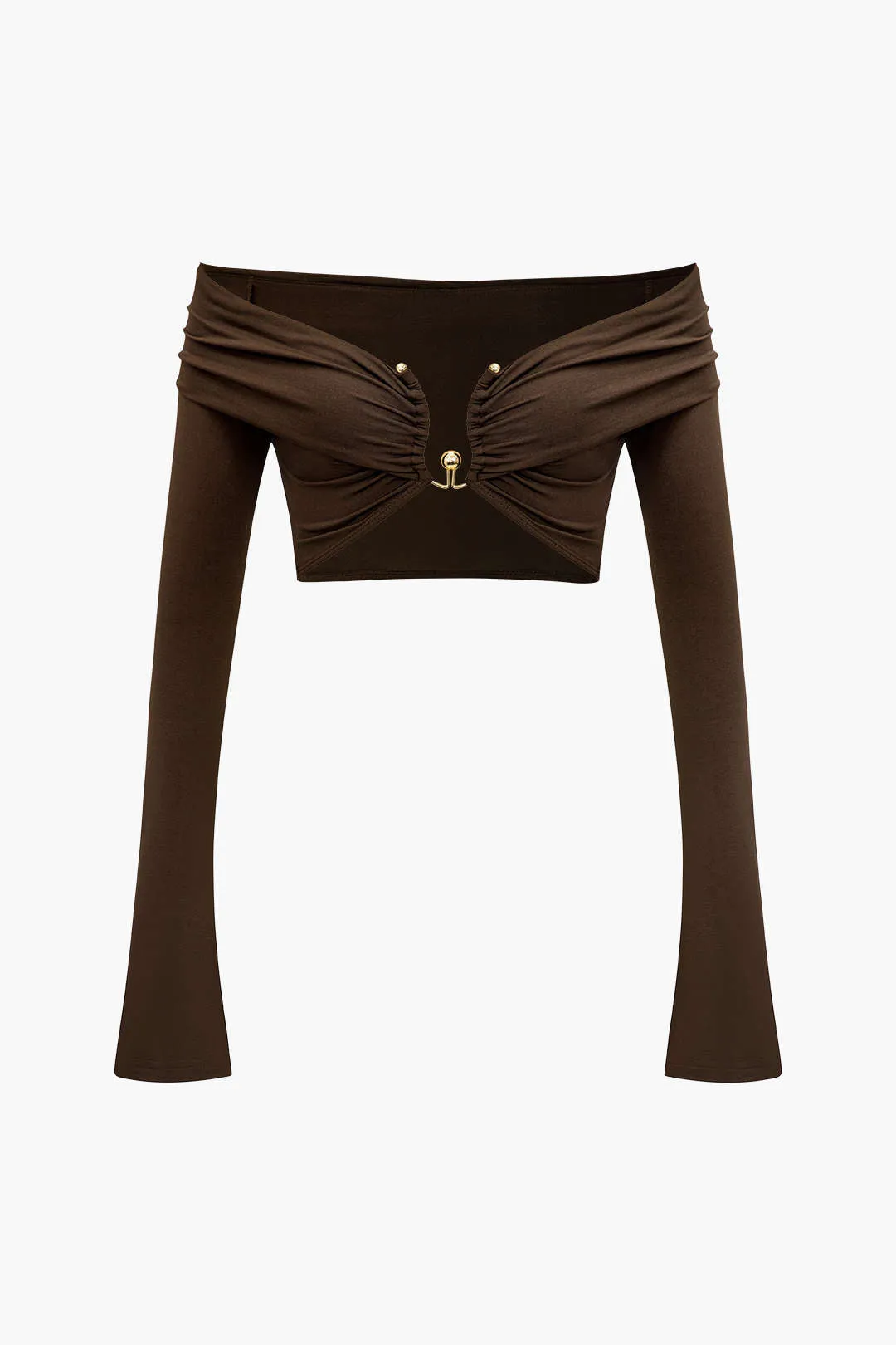 Off Shoulder Ruched Crop Top And Maxi Skirt Set sold by Micas product image thumbnail 3