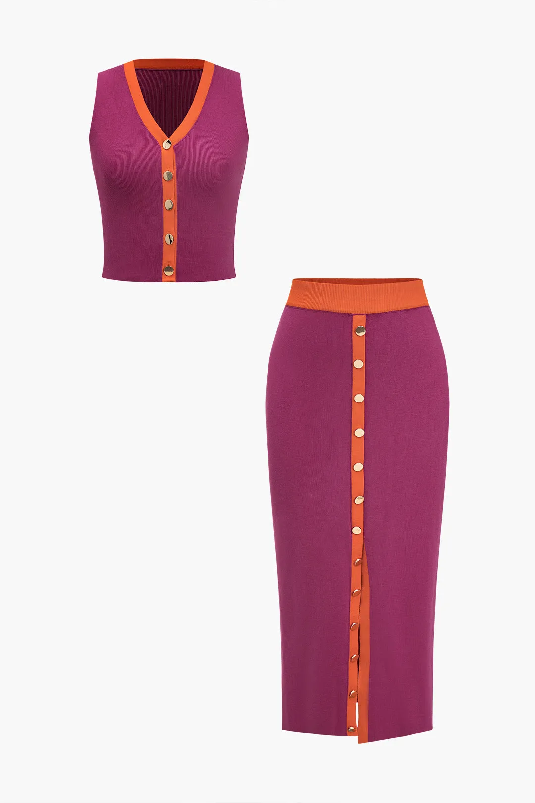 Strik farveblok knap tanktop og nederdel sæt sold by Micas product image thumbnail 2